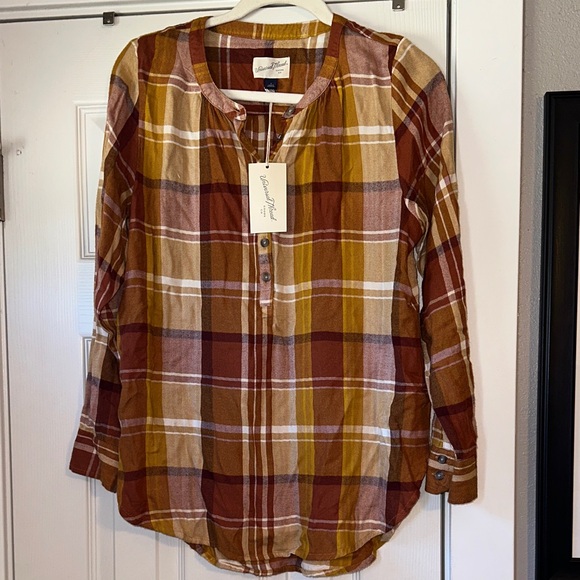 Universal Thread Plaid Shirt in Brown and Gold - Picture 6 of 11